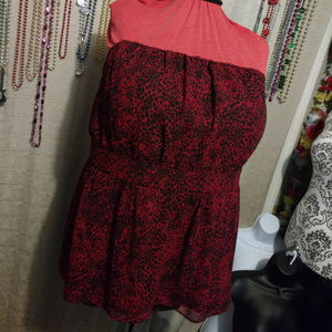Lane Bryant Red Animal Print Chiffon Strapless Blouse Size 28